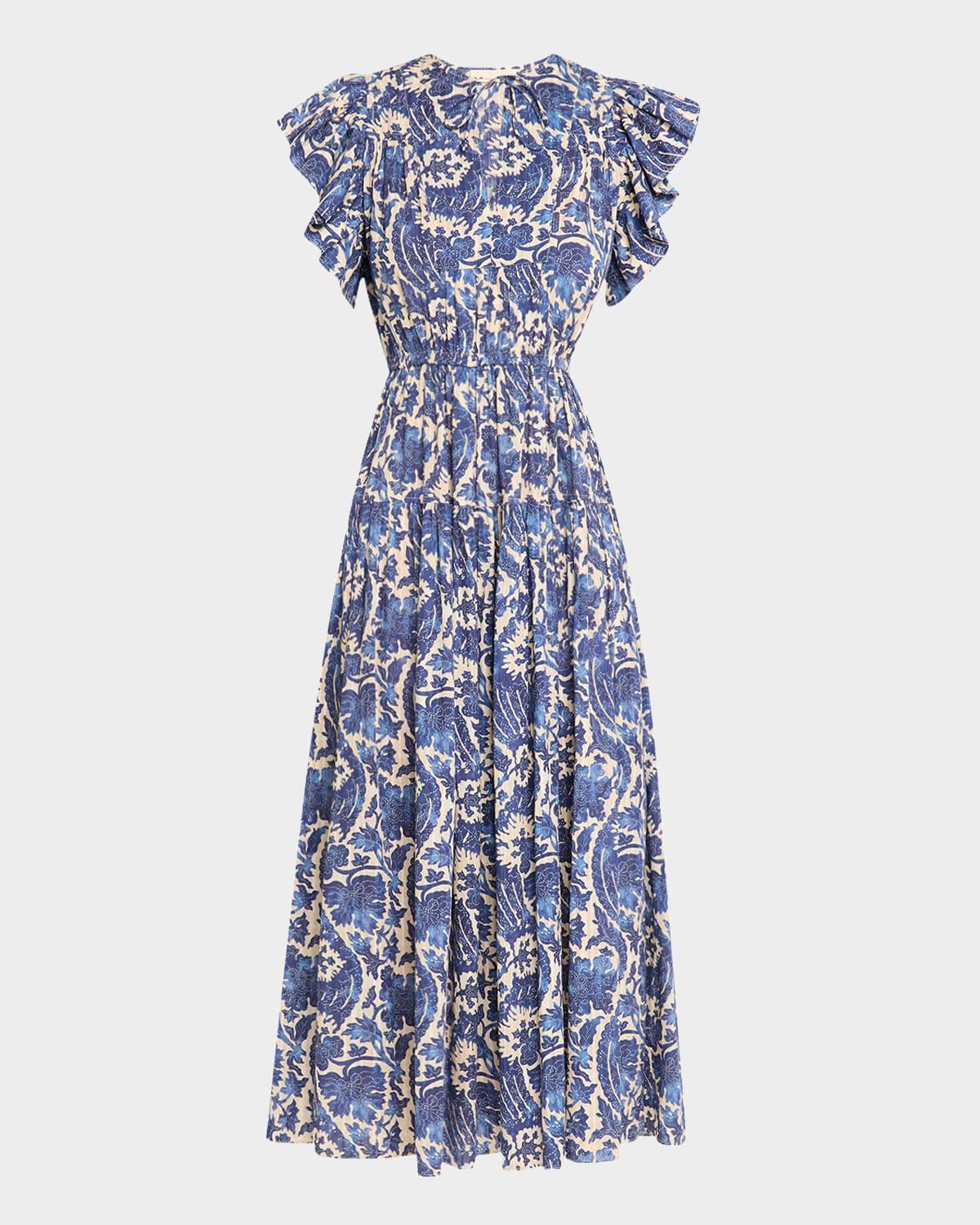 kairi flutter-sleeve midi dress