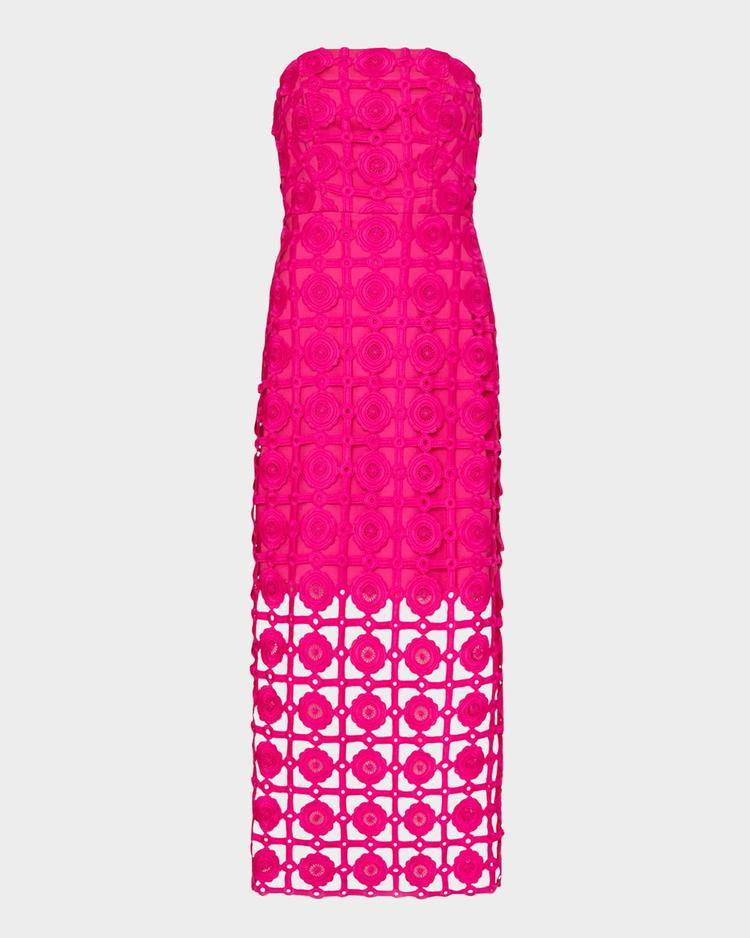 kait strapless tile lace midi dress
