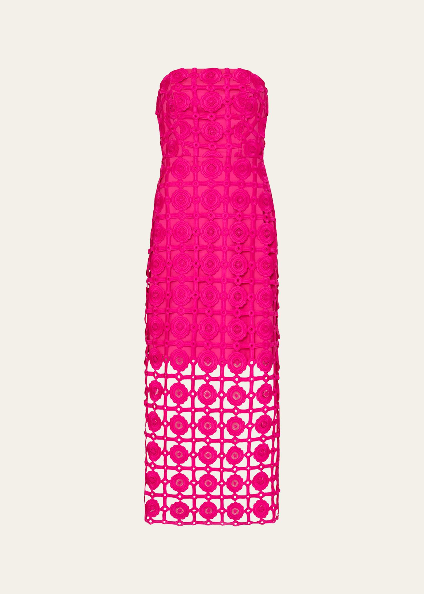 kait strapless tile lace midi dress
