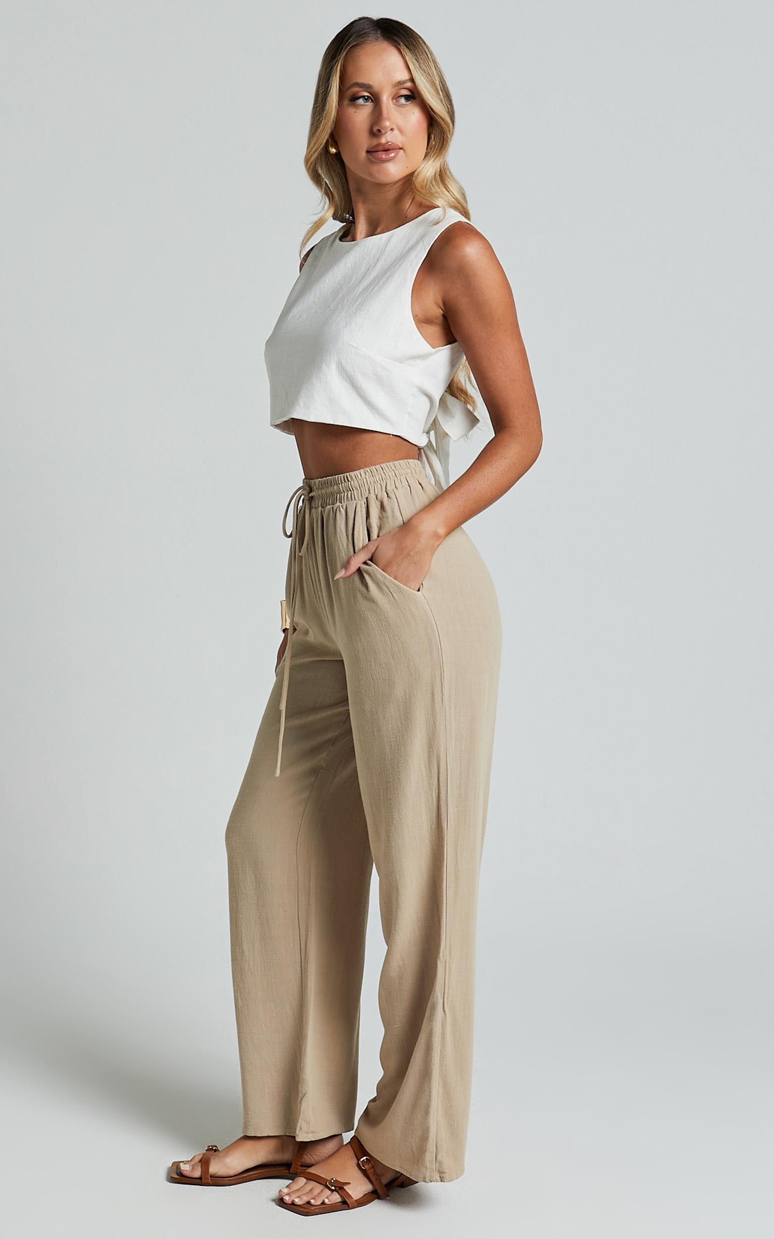 kala pants - mid waisted relaxed elastic waist pants in sand