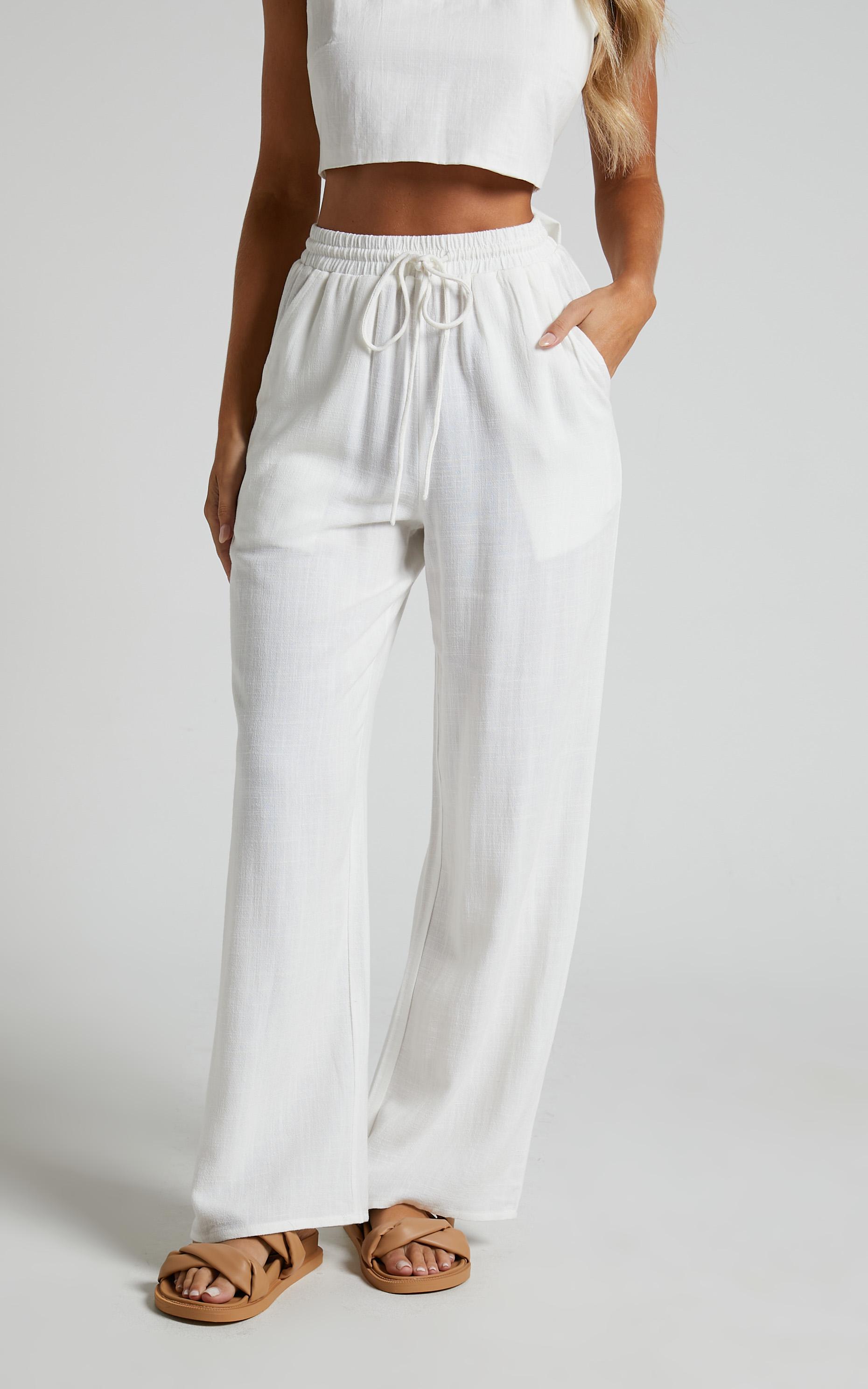 kala pants - mid waisted relaxed elastic waist pants in white
