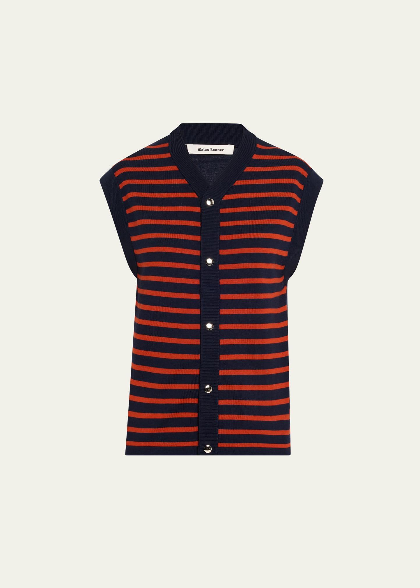 kamau stripe front sleeveless wool cardigan