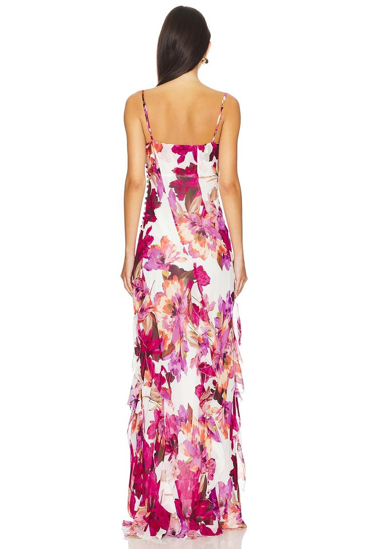 kamila ruffle cowl maxi dress