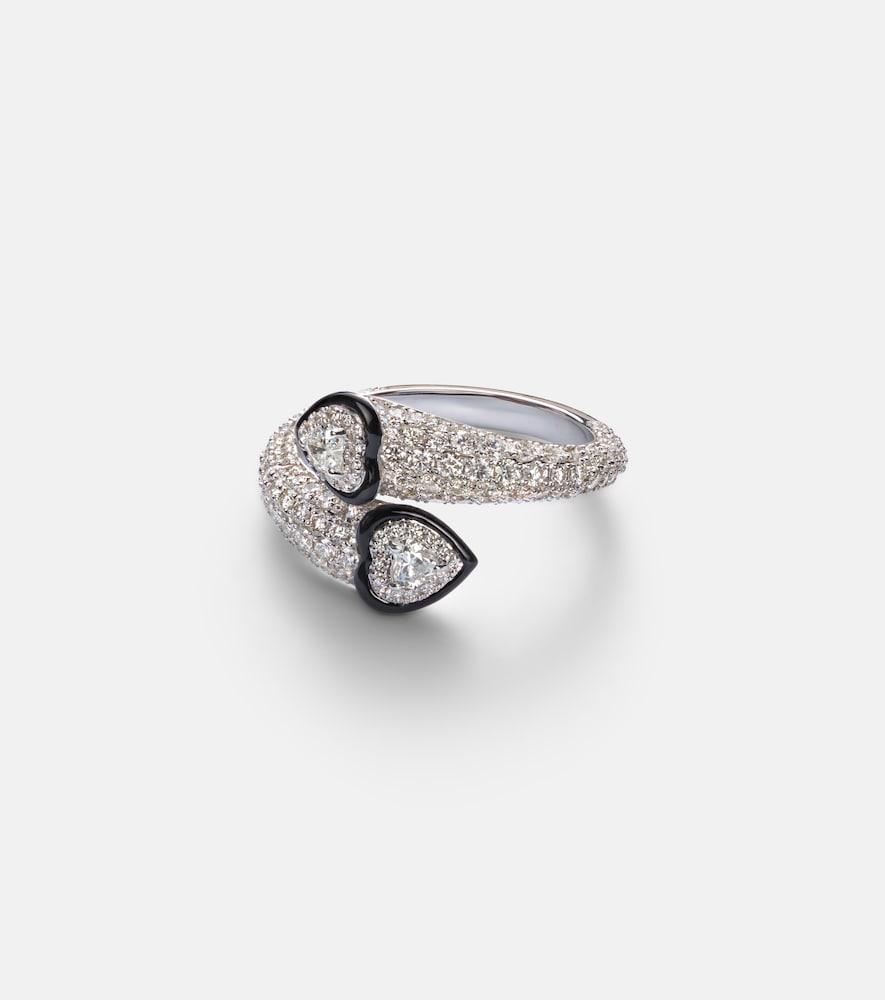 kamyen double crush 18kt white gold ring with diamonds