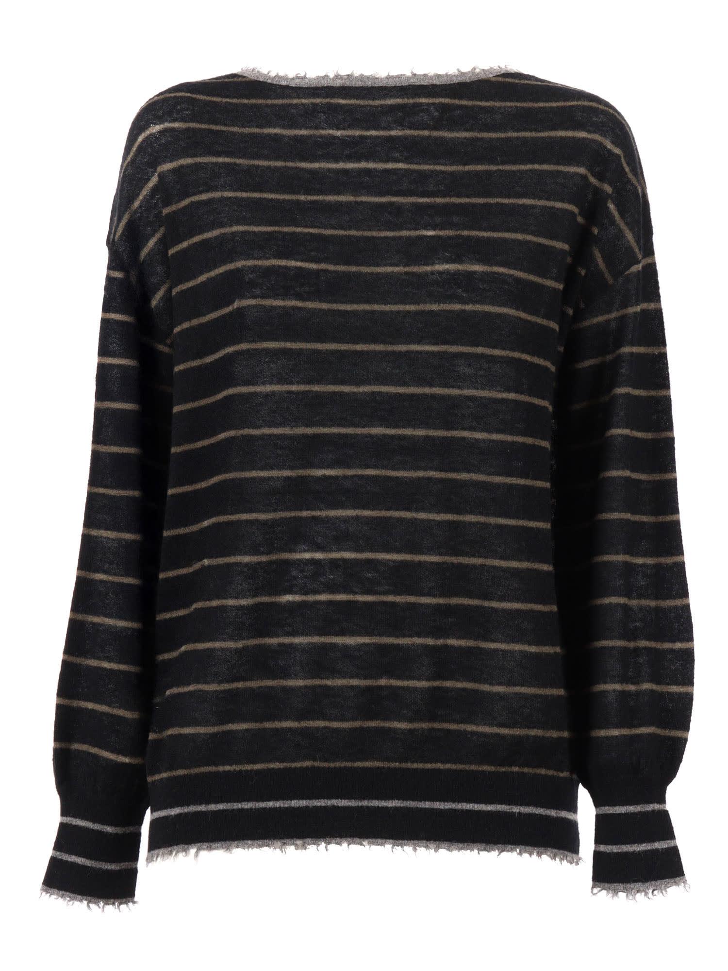 kangra boat neck sweater with fringed details