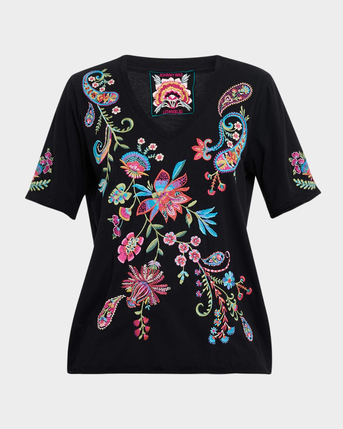 karime floral-embroidered cotton tee