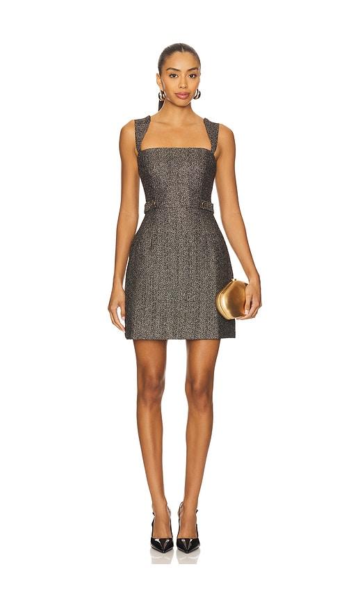 karina grimaldi alex mini dress in metallic silver, grey.