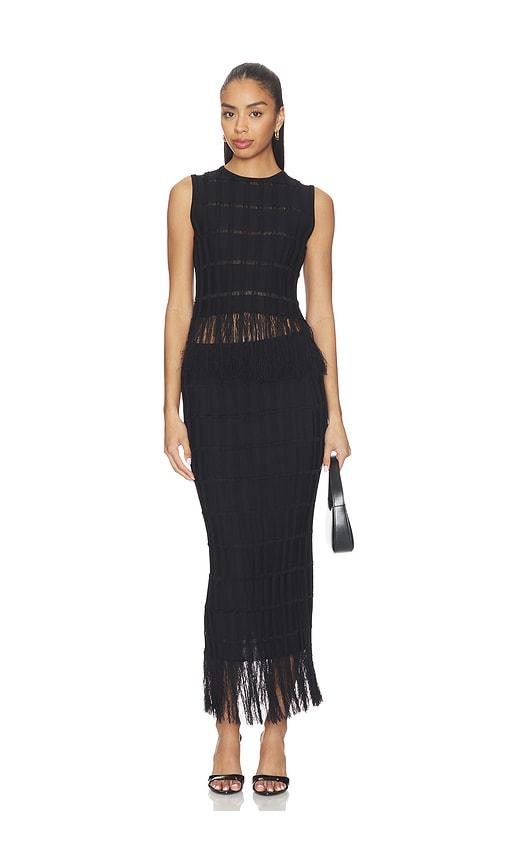 karina grimaldi aria fringe knit set in black.