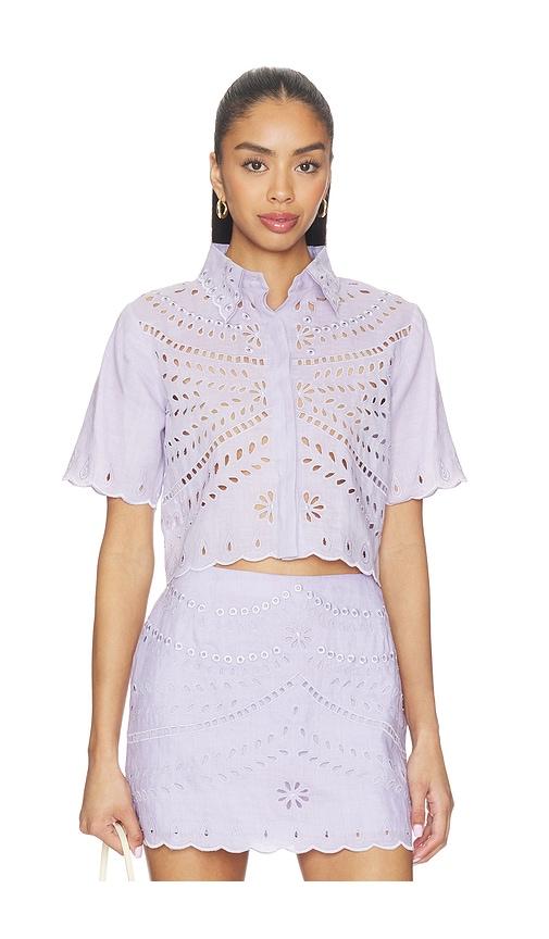 karina grimaldi elin embroidered top in lavender.