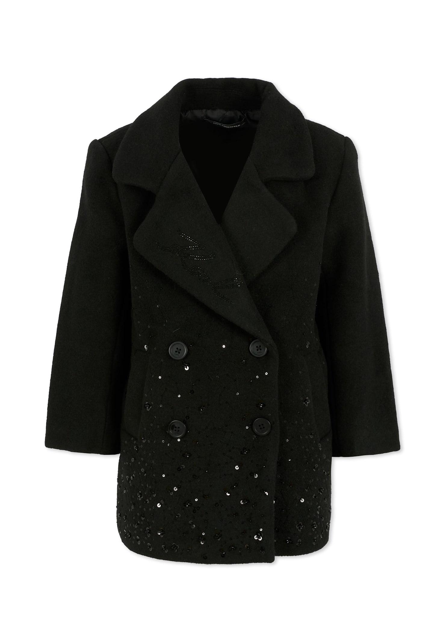 karl lagerfeld kids black coat for girl with logo