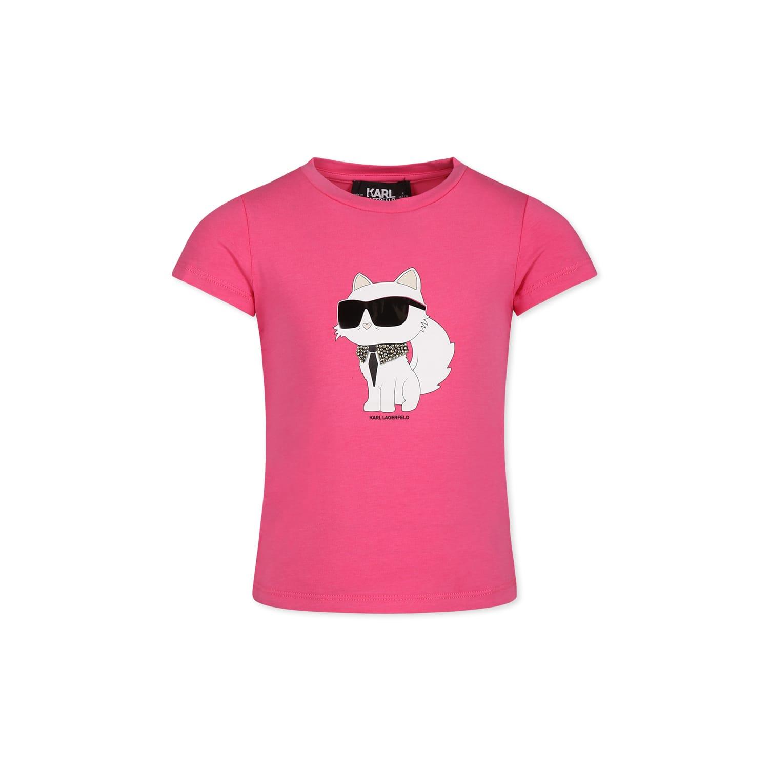 karl lagerfeld kids fuchsia t-shirt for girl with choupette print