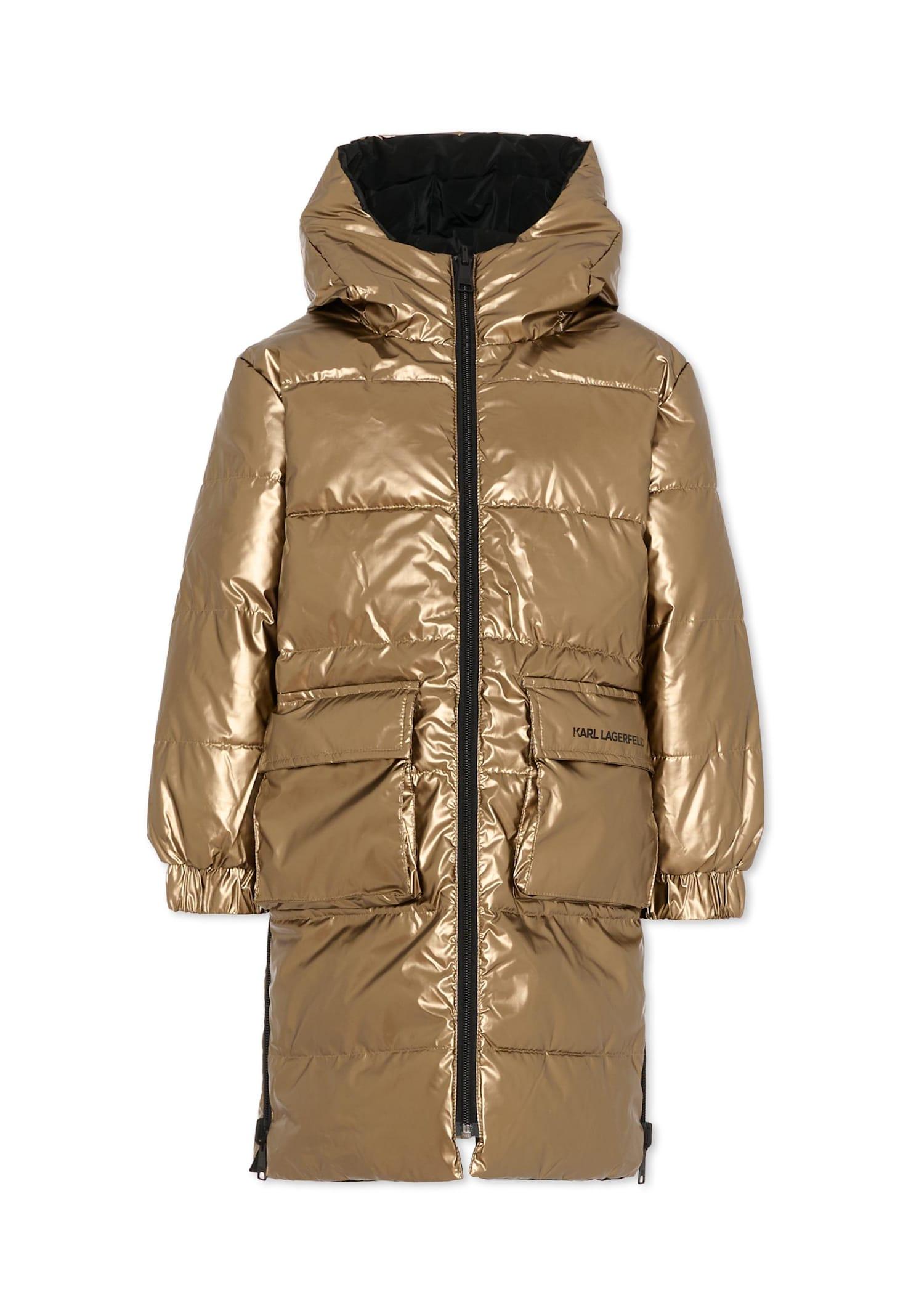 karl lagerfeld kids gold down jacket for girl with logo