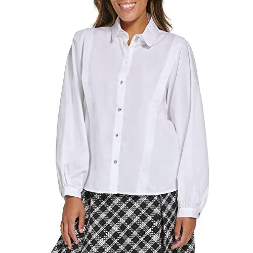 karl lagerfeld paris everyday blouse – woven long sleeve shirts for women, soft white, medium