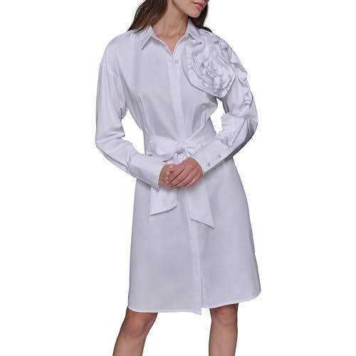 karl lagerfeld paris women's accent button up long sleeve shirt dress, white