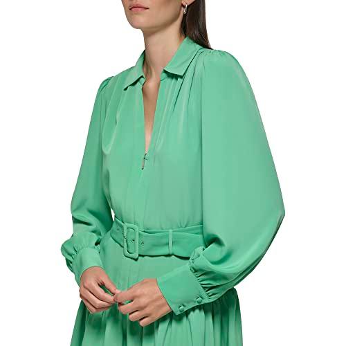 karl lagerfeld paris women's belted collar front zip dress, green, 12