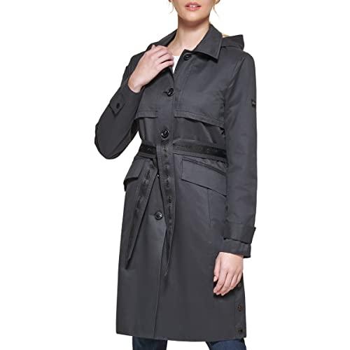karl lagerfeld paris women's belted trench coat, button up slate, medium