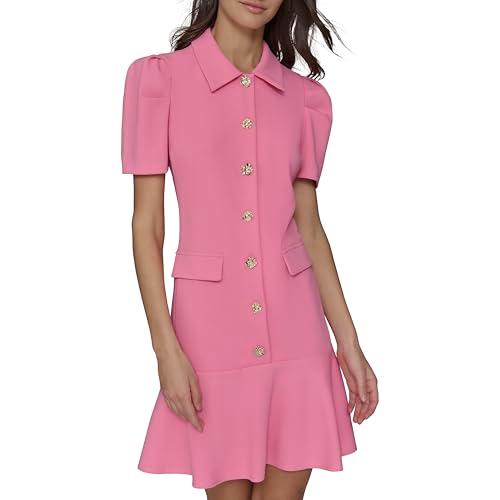 karl lagerfeld paris women's collared short puffed sleeve above the knee sheath dress, pink sherbet