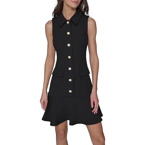 karl lagerfeld paris women's collared sleeveless above the knee sheath dress, black