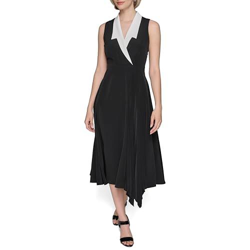 karl lagerfeld paris women's colorblock silky crepe sleeveless midi dress, black soft white