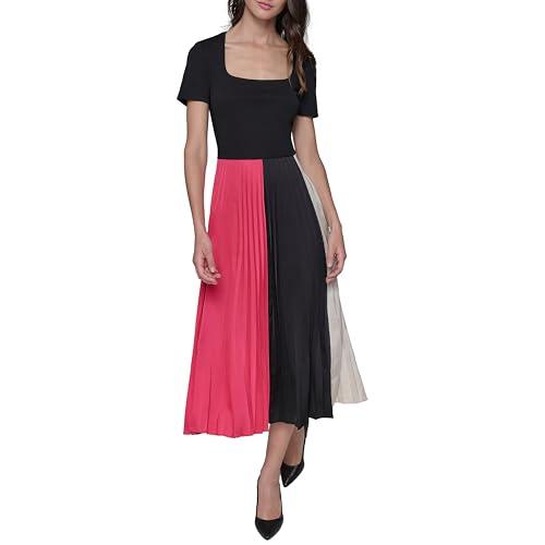 karl lagerfeld paris women's colorblock sleeveless fun midi dress, teaberry multi