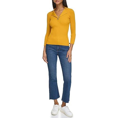karl lagerfeld paris women's colorful sport sweater, golden yellow