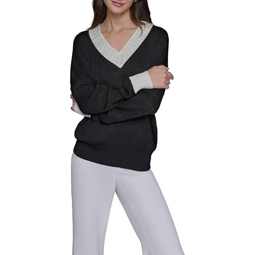 karl lagerfeld paris women's comfortable short sleeve sweater, black