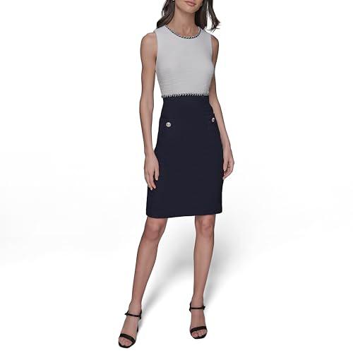 karl lagerfeld paris women's contrast knit sleeveless mini dress, soft white/marine