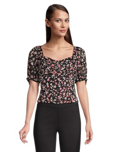 karl lagerfeld paris women's cut out floral blouse, black multi