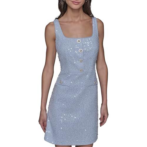karl lagerfeld paris women's day to night sequin sleeveless mini dress, chambray blue
