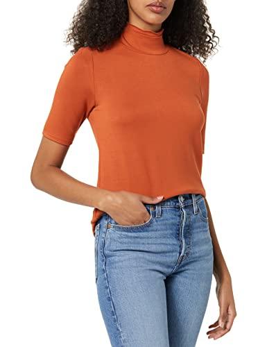 karl lagerfeld paris women's everyday 3/4 sleeve knit top, spicy orange, medium