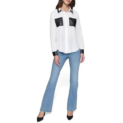 karl lagerfeld paris women's everyday blouse, soft white