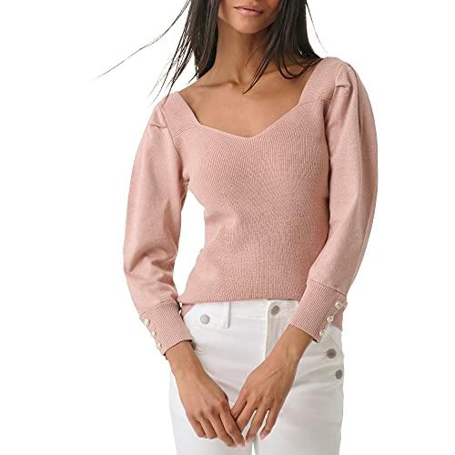 karl lagerfeld paris women's everyday casual sparkle sweater, dune pink multi
