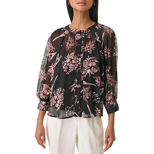 karl lagerfeld paris women's everyday printed blouse, black dune pink multi