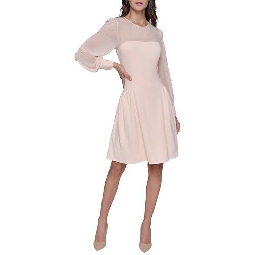 karl lagerfeld paris women's illisoin long sleeve party aline dress, pearl blush