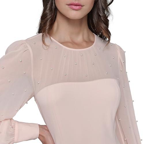 karl lagerfeld paris women's illisoin long sleeve party aline dress, pearl blush
