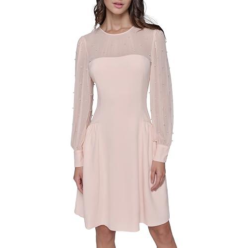 karl lagerfeld paris women's illisoin long sleeve party aline dress, pearl blush