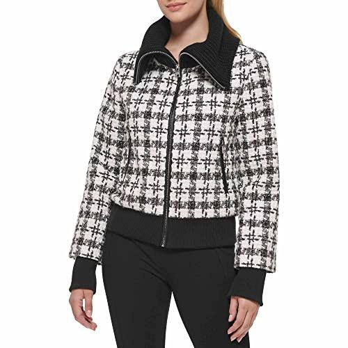 karl lagerfeld paris women's jacket, knit bomber wht/black