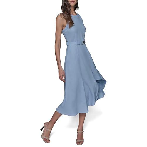 karl lagerfeld paris women's light scoop neck sleeveless midi dress, chambray blue