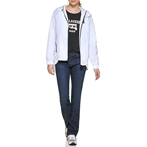 karl lagerfeld paris women's lightweight softshell jacket, short zip logo white, x-small