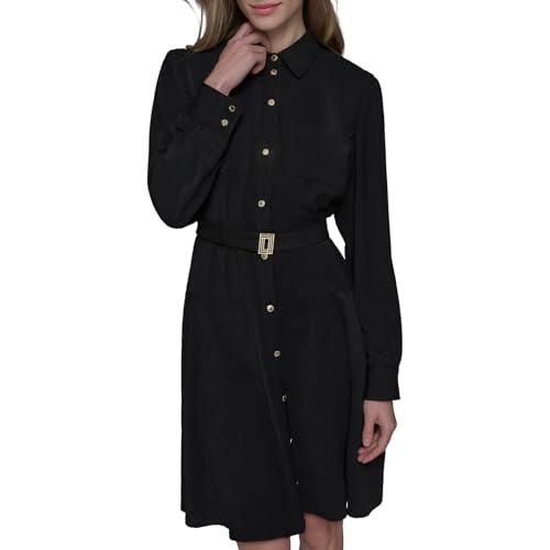 karl lagerfeld paris women's long sleeve multifunctional shirt dress, black