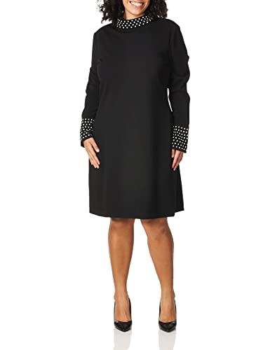 karl lagerfeld paris women's mock neck bell sleeve sheath dress, black, 6
