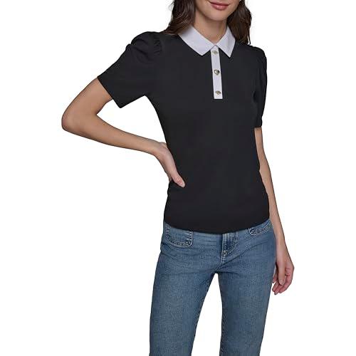 karl lagerfeld paris women's office friendly fashionable top, black/white
