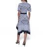karl lagerfeld paris women's patterned short sleeves belted midi dress, soft white/chambray blue/marine