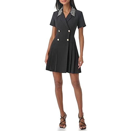 karl lagerfeld paris women's pleated buttons pearl dress, black, 14