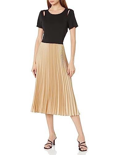 karl lagerfeld paris women's pleated cut out dress, black cappucino, x-small