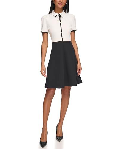 karl lagerfeld paris women's professional workwear embelished aline dress, soft white black