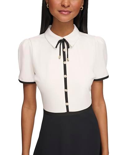 karl lagerfeld paris women's professional workwear embelished aline dress, soft white black