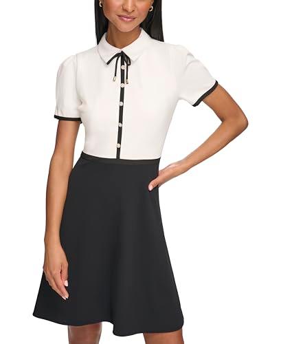 karl lagerfeld paris women's professional workwear embelished aline dress, soft white black
