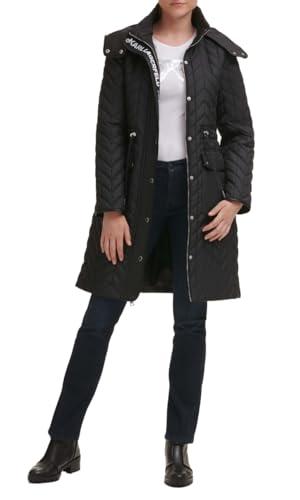 karl lagerfeld paris women's quilt parka, agyness black, small