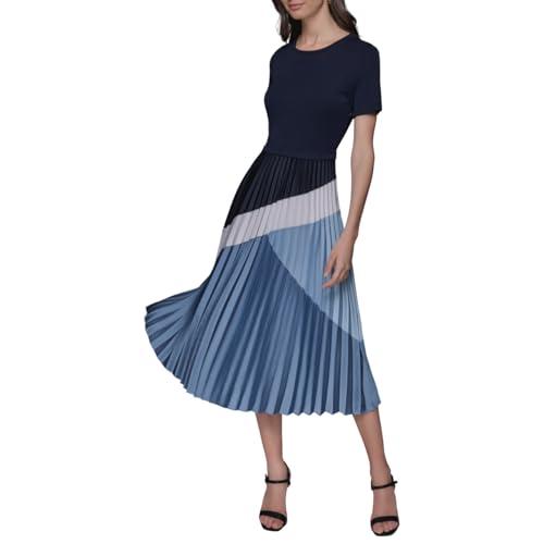karl lagerfeld paris women's scoop neck short sleeve soft t-shirt, marine/chambray blue multi